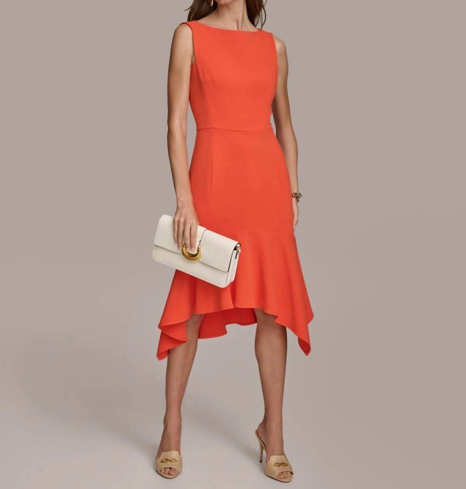 Donna Karan - Boat-neck Sleeveless Ruffled-hem Sheath Dress - Rack Hunt -