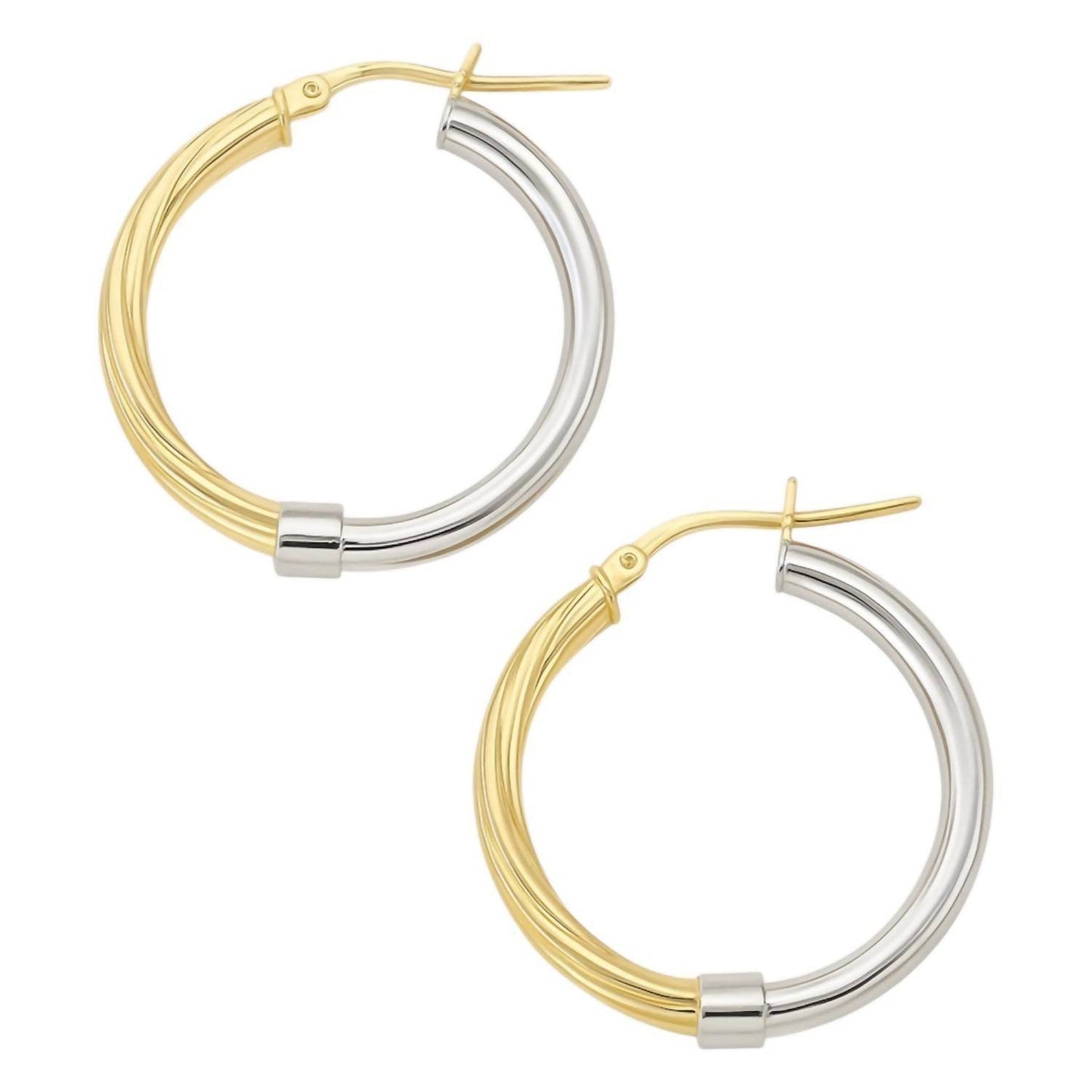 Allyanna Gifts - Women's Two Tone Half Twisted Design Round Hoop Earrings - Rack Hunt -