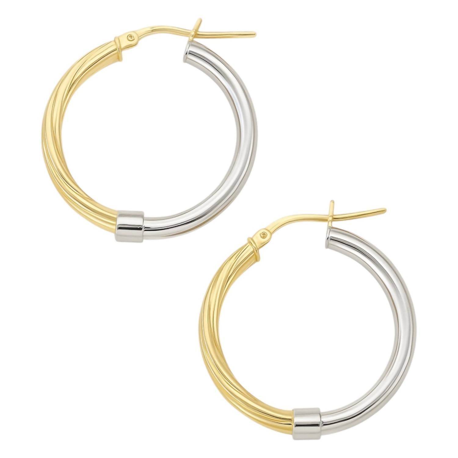 Allyanna Gifts - Women's Two Tone Half Twisted Design Round Hoop Earrings - Rack Hunt -
