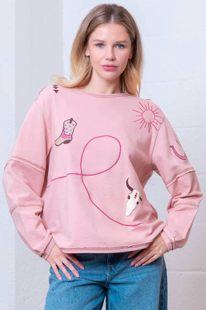 Western Embroidered Long-sleeve Top