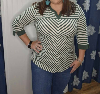 Striped Three Quarter Sleeve Top