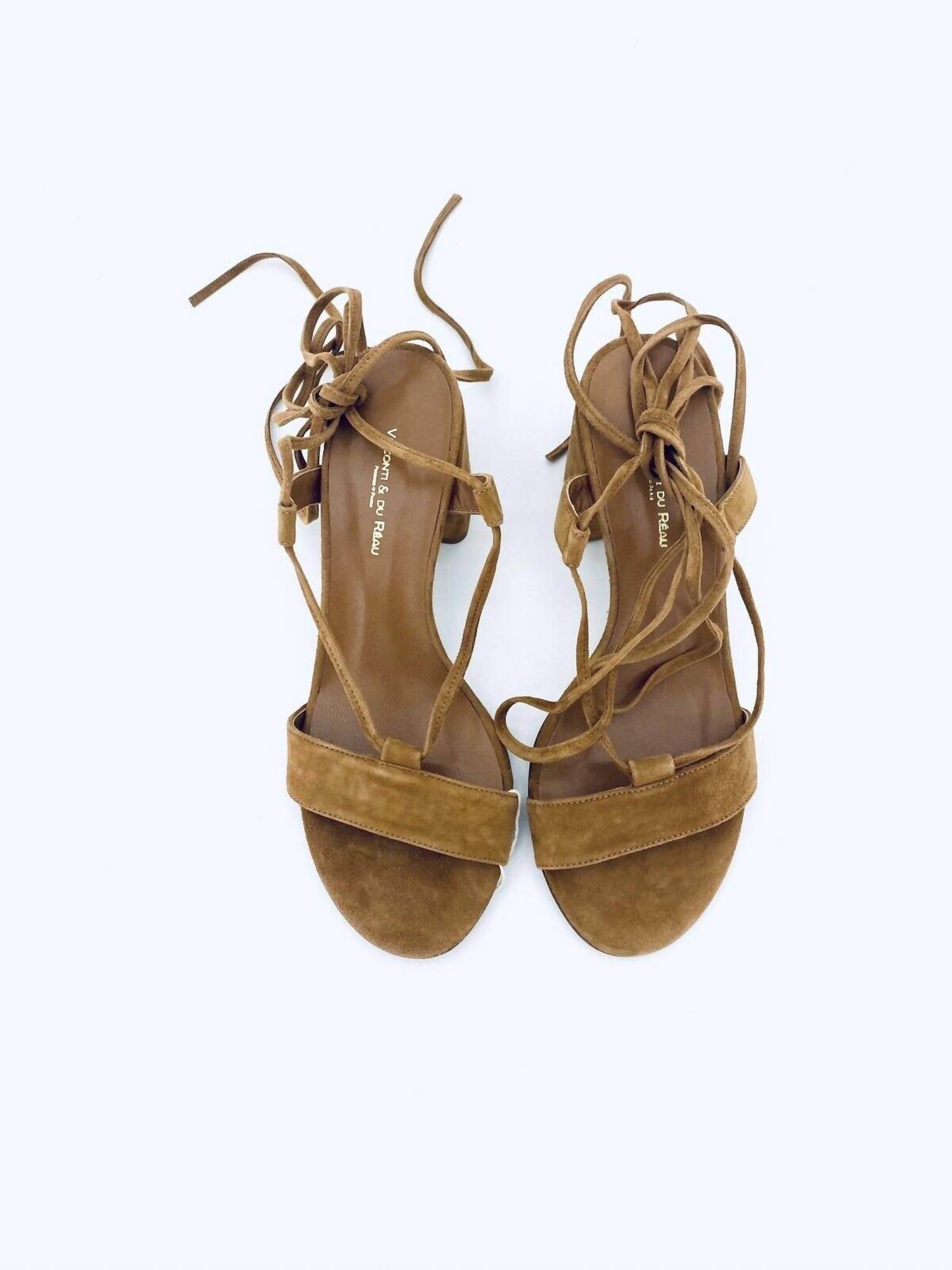 Visconti & du Réau - Women's Suede leather Ankle Wrap Block Heel Sandals - Rack Hunt -