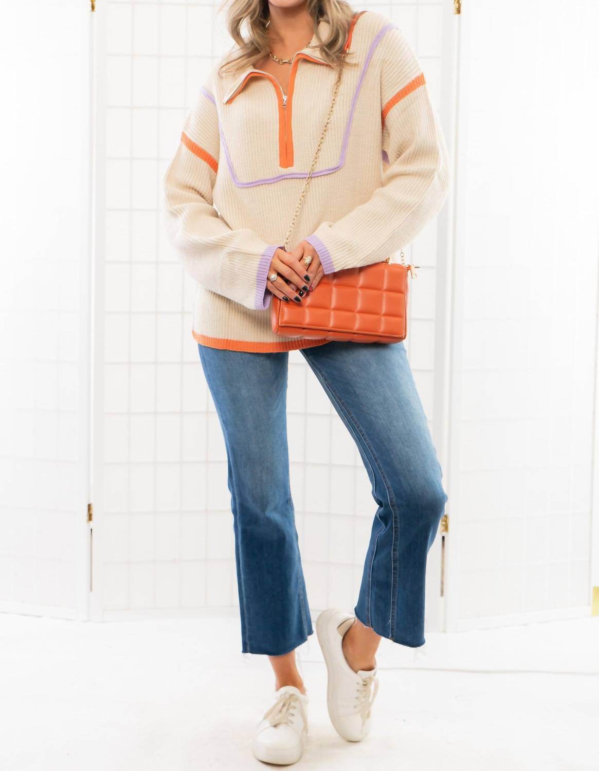 Lula the Label - Quarterback Keeper Contrast Quarter Zip Sweater - Rack Hunt