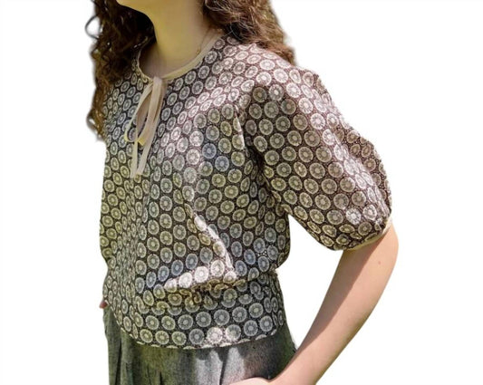 Puffy Raglan Sleeve Blouse With Silk Tie