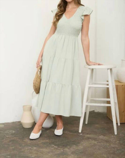 Flutter Sleeve V-neck Smocked Midi Dress