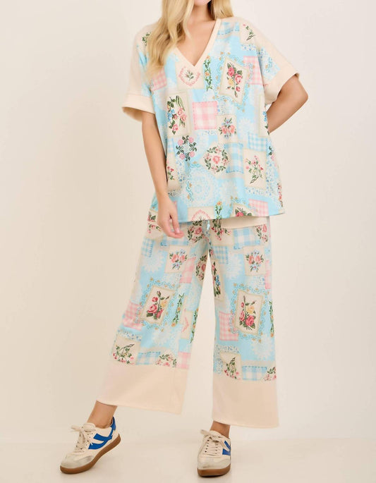 Rosy Nostalgia Terry V Neck Top And Pants Set