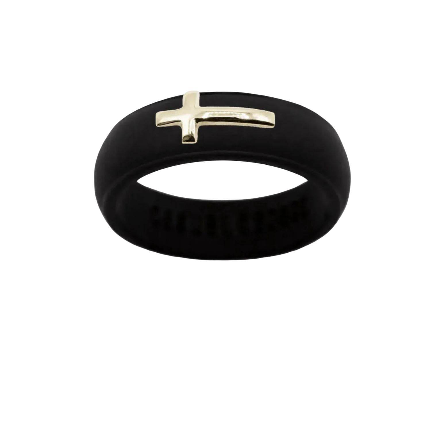Casual Carats - Silicone Band Ring With 14kt Gold Sideways Cross - Rack Hunt