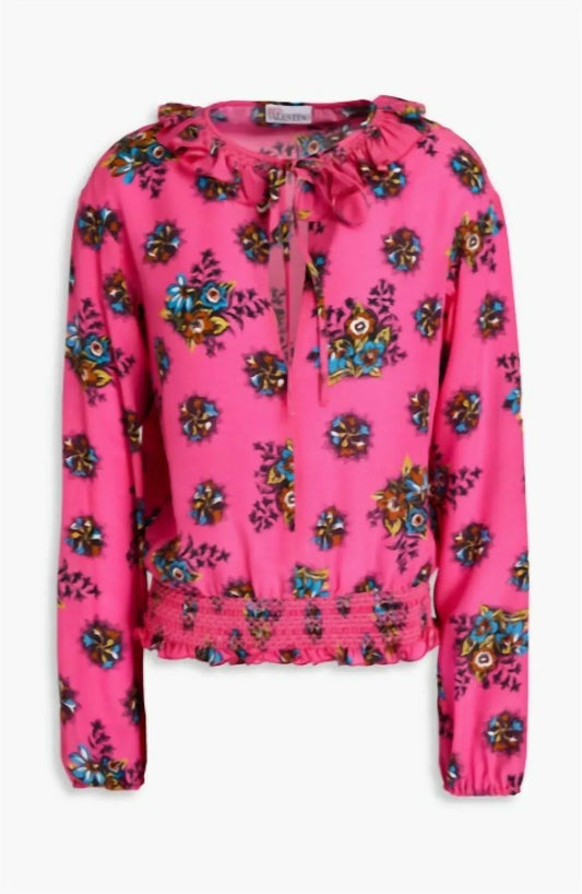 RED VALENTINO - Women's Ruffle-trimmed Floral-print Blouse - Rack Hunt