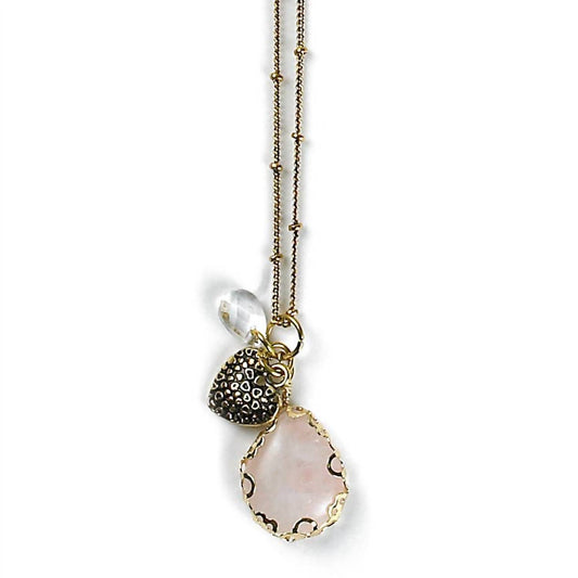 Women's Rose Quartz Heart And Bead Charm Necklace