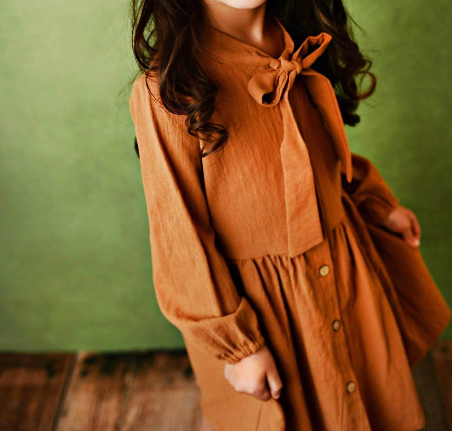 Wren & James - Kids Girls Colored Button Long Sleeve Bow Dress - Rack Hunt -