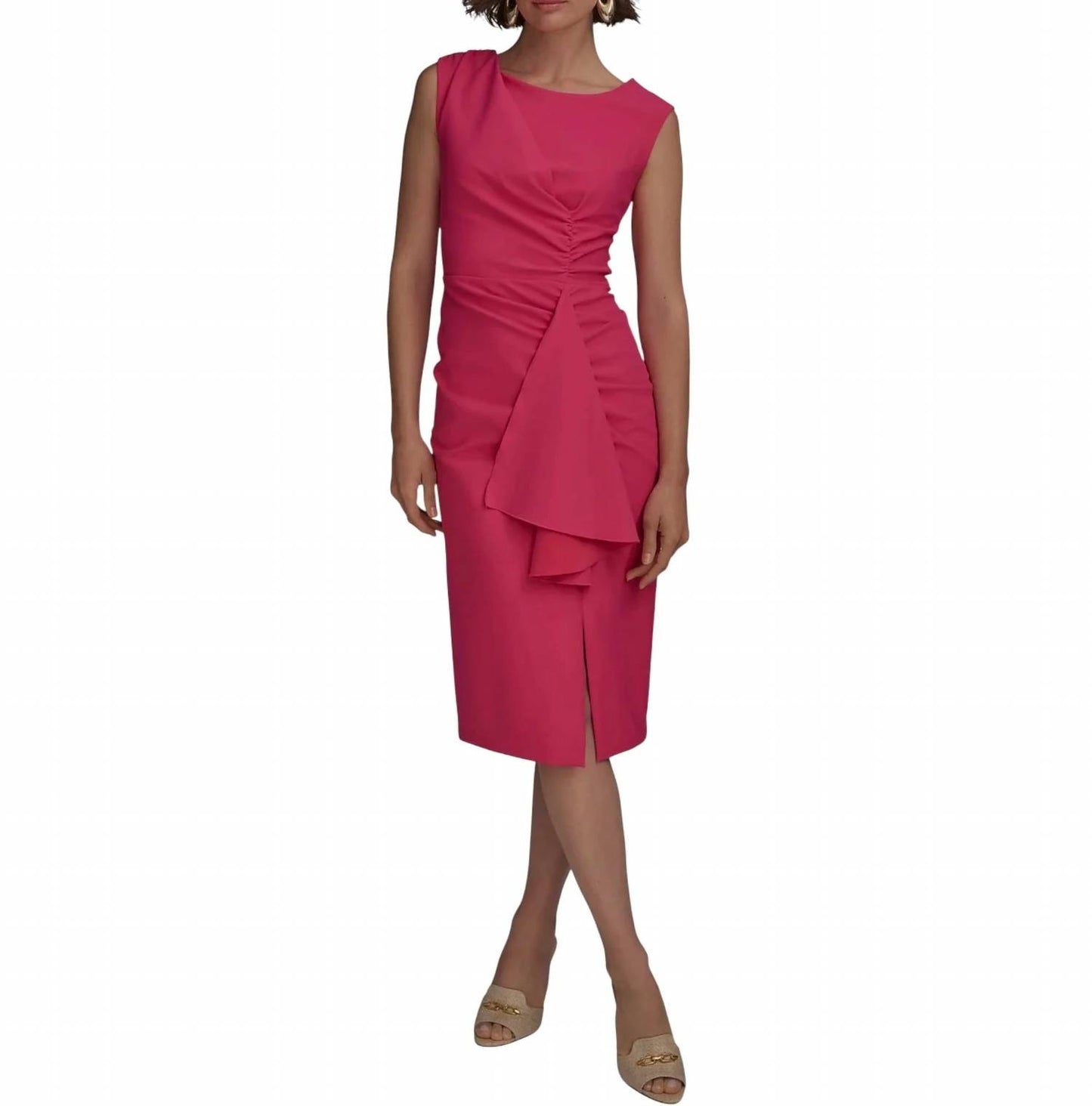 New York Ruched Draped Sleeveless Sheath Dress