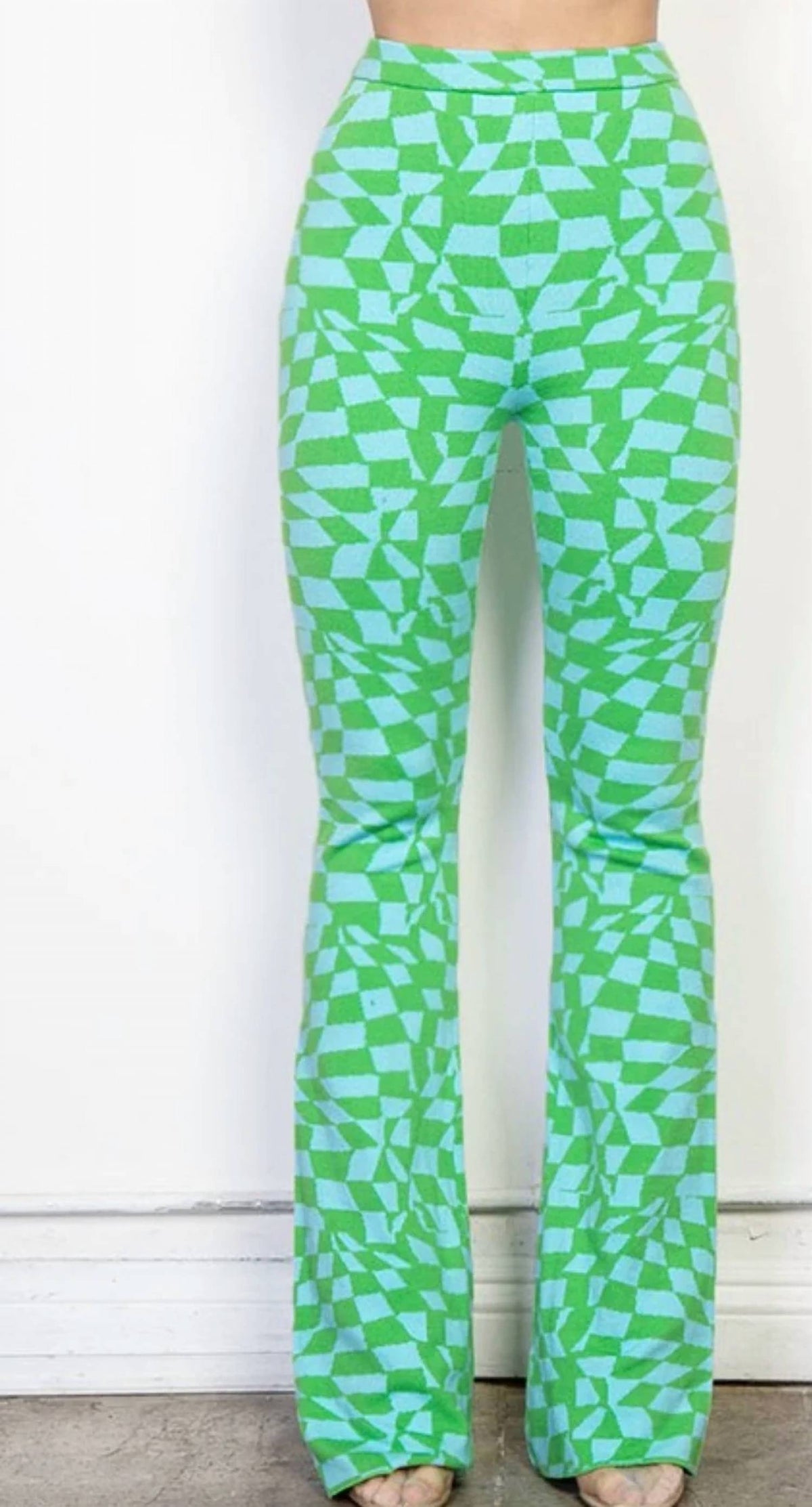 Cassie Checker Board Patterned Knit Sweater Pants