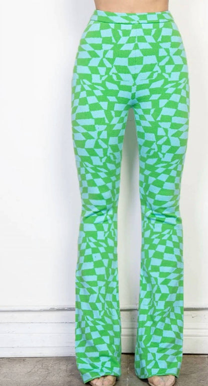 Cassie Checker Board Patterned Knit Sweater Pants