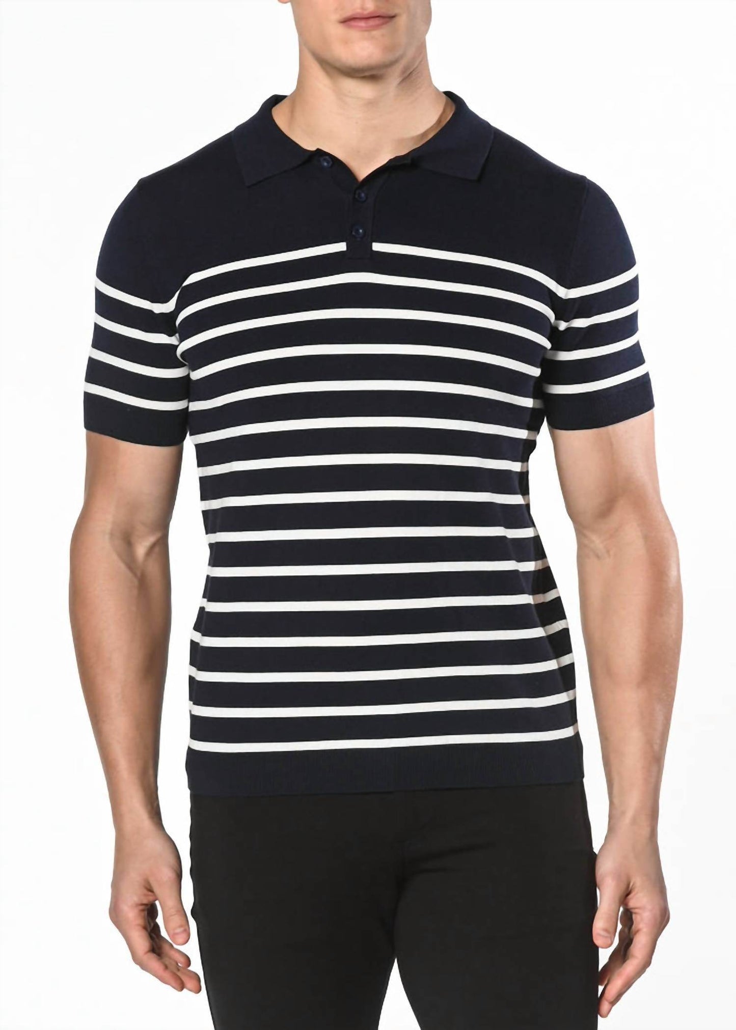 Postmarc - 3-button Striped Knit Polo Shirt - Rack Hunt -