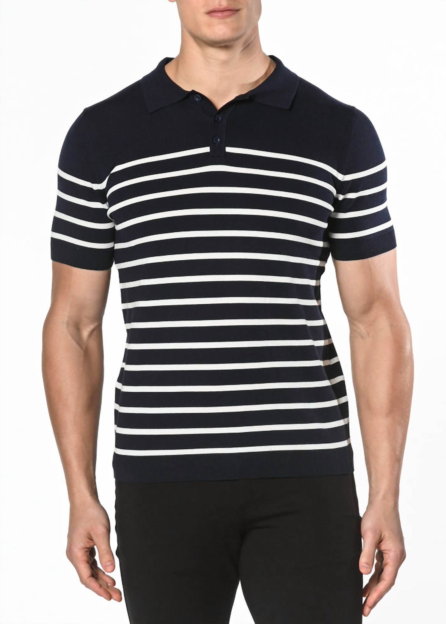 Postmarc - 3-button Striped Knit Polo Shirt - Rack Hunt -