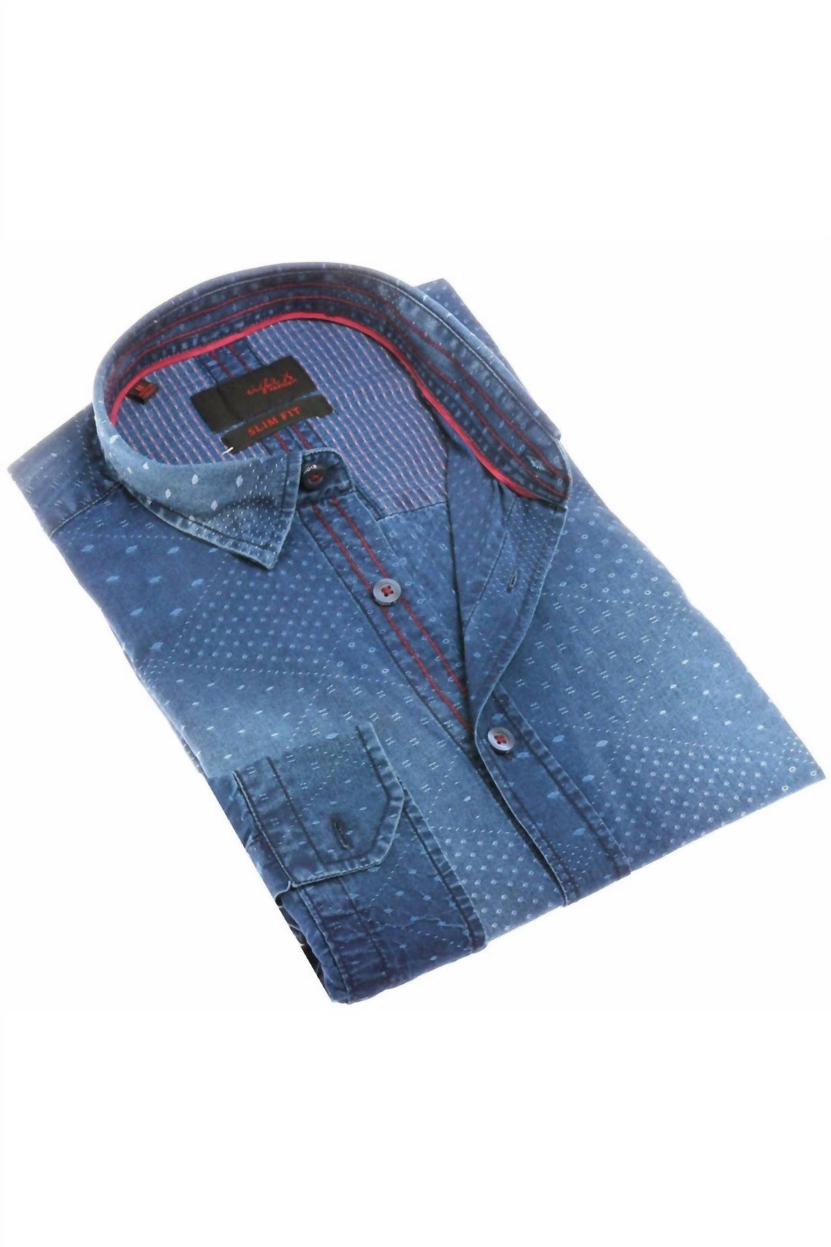 Men's Pattern Jacquard Stone Wash Denim Button Down Shirt