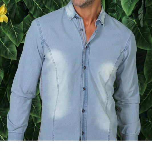 Pattern Denim Jacquard Button Down Shirt