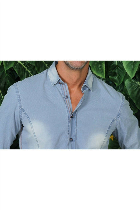 Pattern Denim Jacquard Button Down Shirt