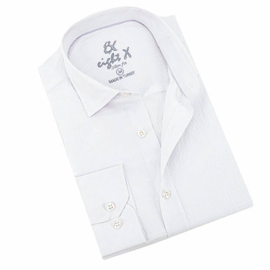 Eight X Men's Seersucker Solid Button Down Shirt in White - view 2