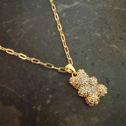 Women's Pavé Bling Bear Pendant Necklace