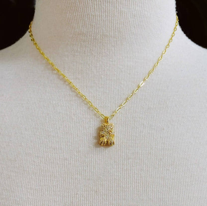 Women's Pavé Bling Bear Pendant Necklace