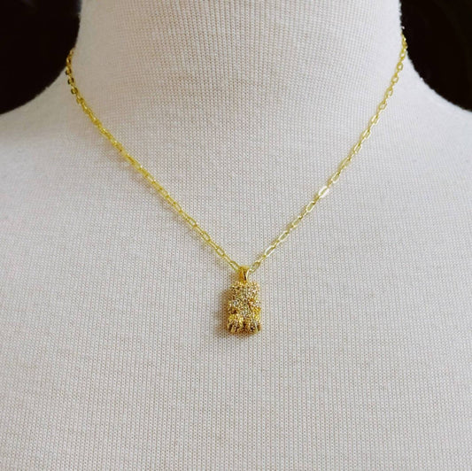 Women's Pavé Bling Bear Pendant Necklace