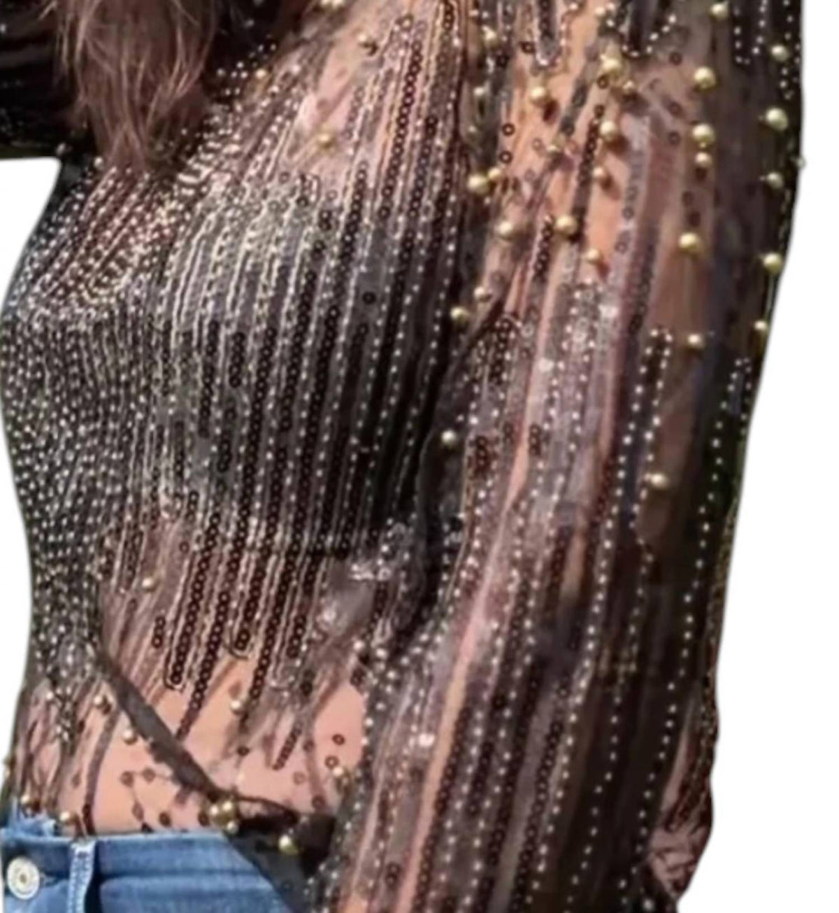Beaded Embroidered Mesh Blouse