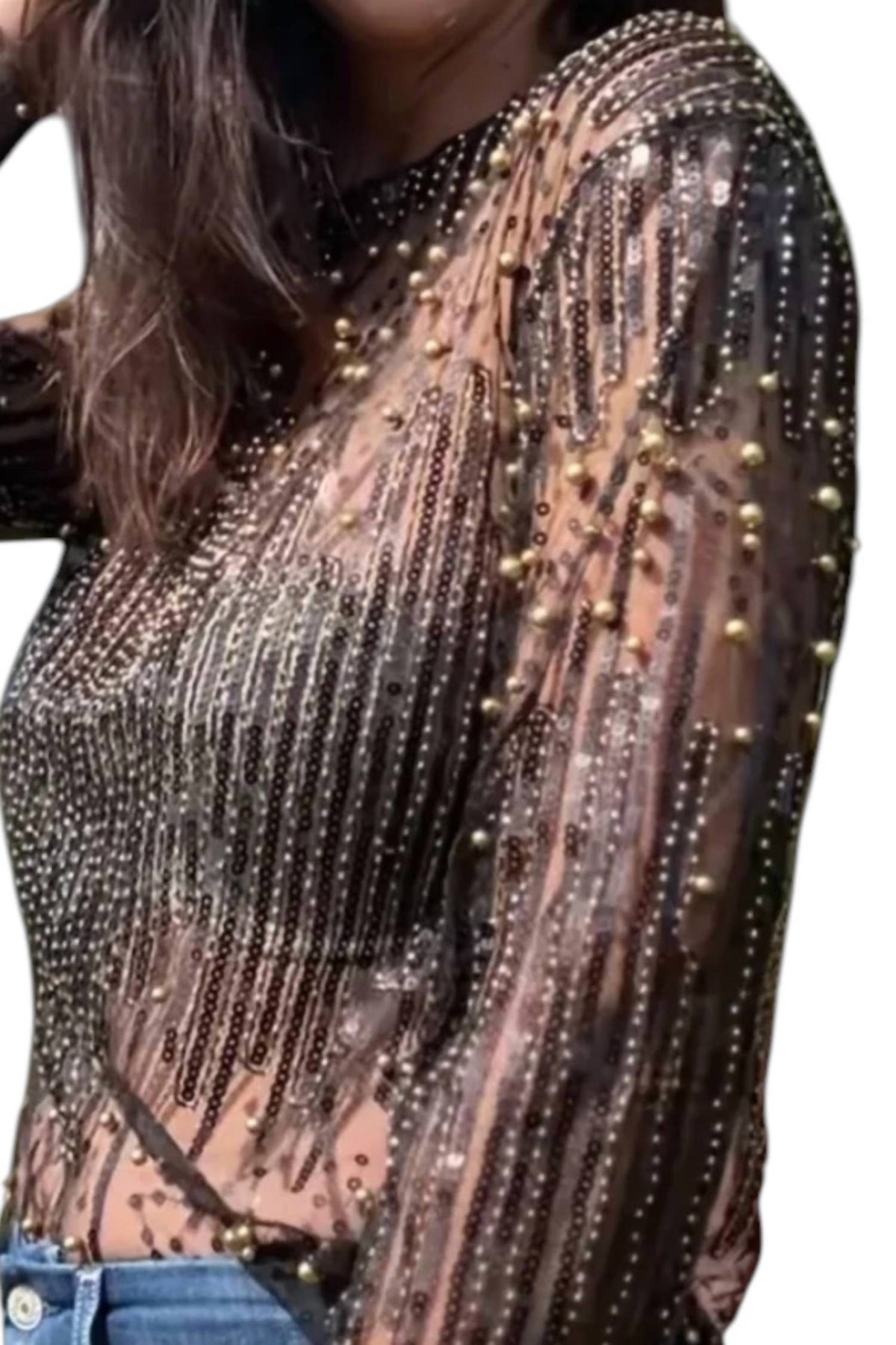 Beaded Embroidered Mesh Blouse