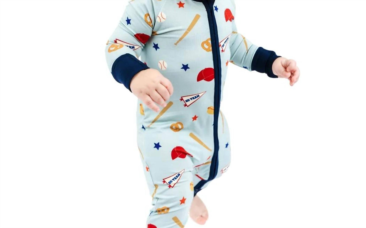 Boy's Play Ball Baseball Bamboo Convertible Footie Romper