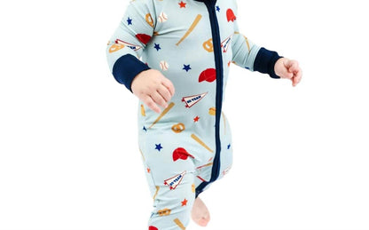 Boy's Play Ball Baseball Bamboo Convertible Footie Romper