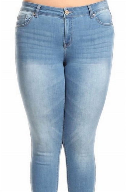 Mid Rise Ankle Cropped Skinny Jeans With Clean Hem - Plus
