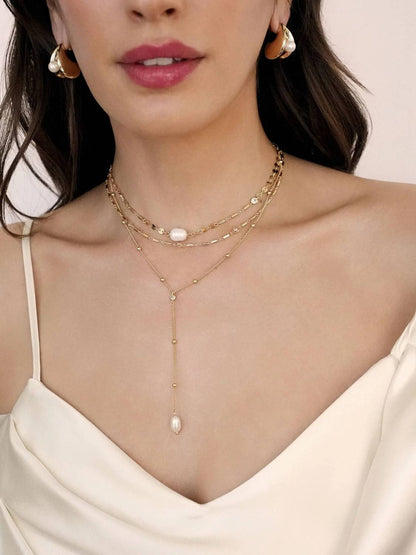 Forever Falling Pearl Lariat Necklace