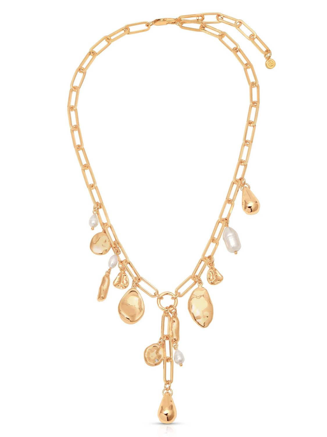 Women's Melted Metal Charm Lariat Necklace & Stud Earrings Set