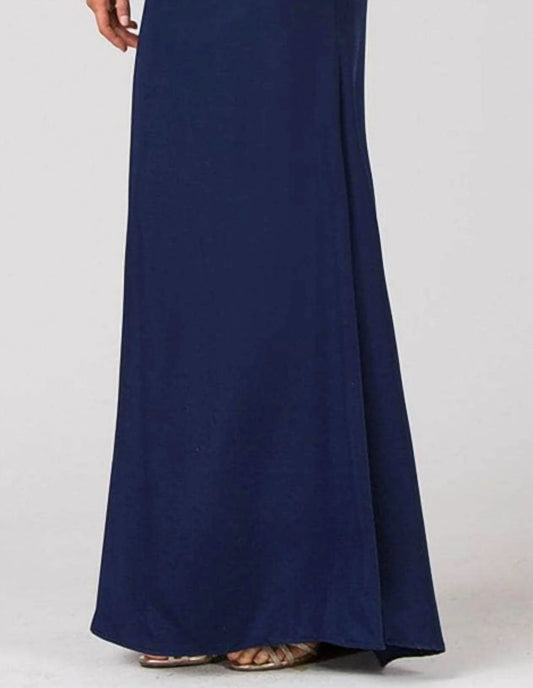 Bateau Neck Sheer Cape Formal Gown - Plus