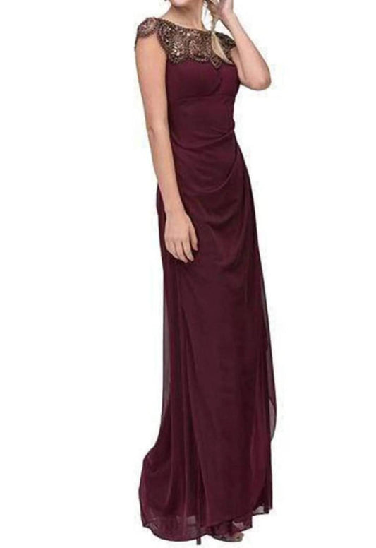 Beaded Illusion Bateau Sheath Maxi Dress