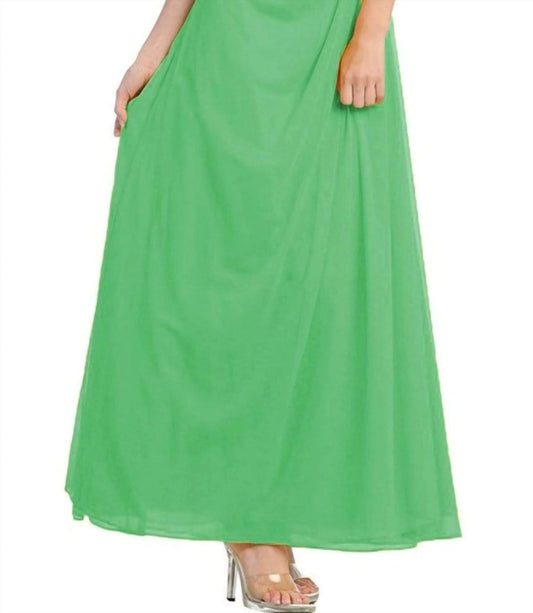 Rosette Strap Chiffon Matte Jersey Column Maxi Dress