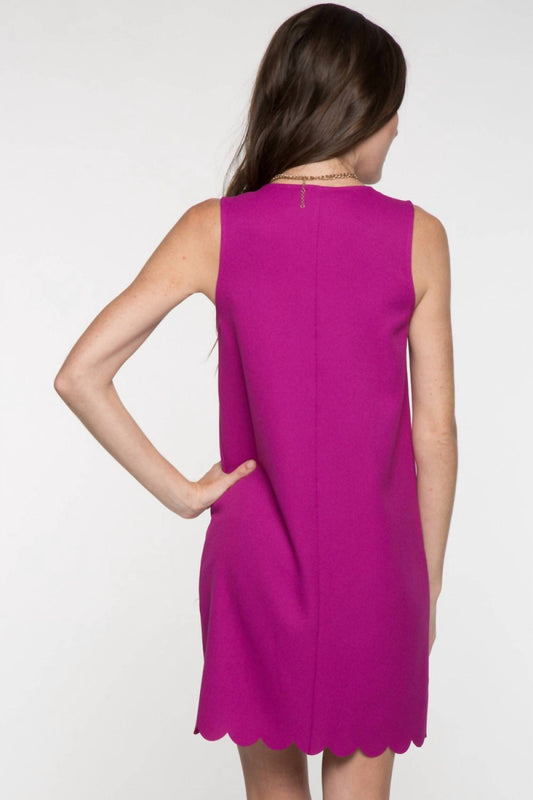 Solid Shift Dress with Scalloped Hem