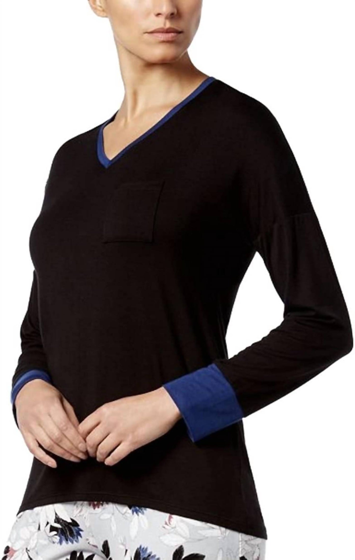 Sleepwear Colorblock Contrast Cuff Pajama Top