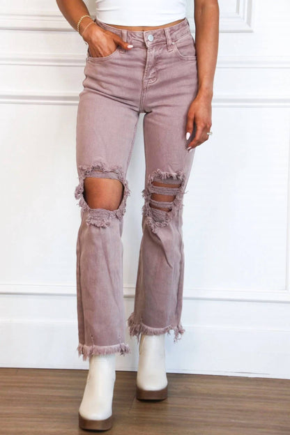 Riva Distressed High Rise Straight Leg Jeans