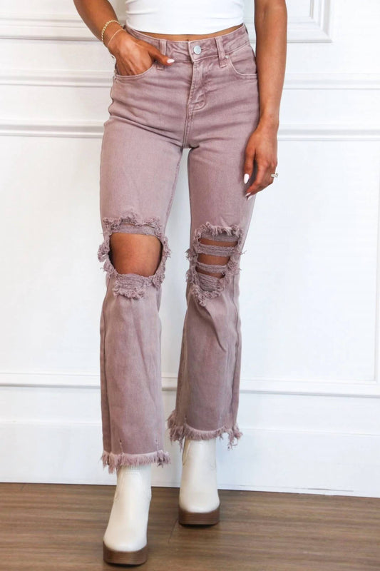 Riva Distressed High Rise Straight Leg Jeans