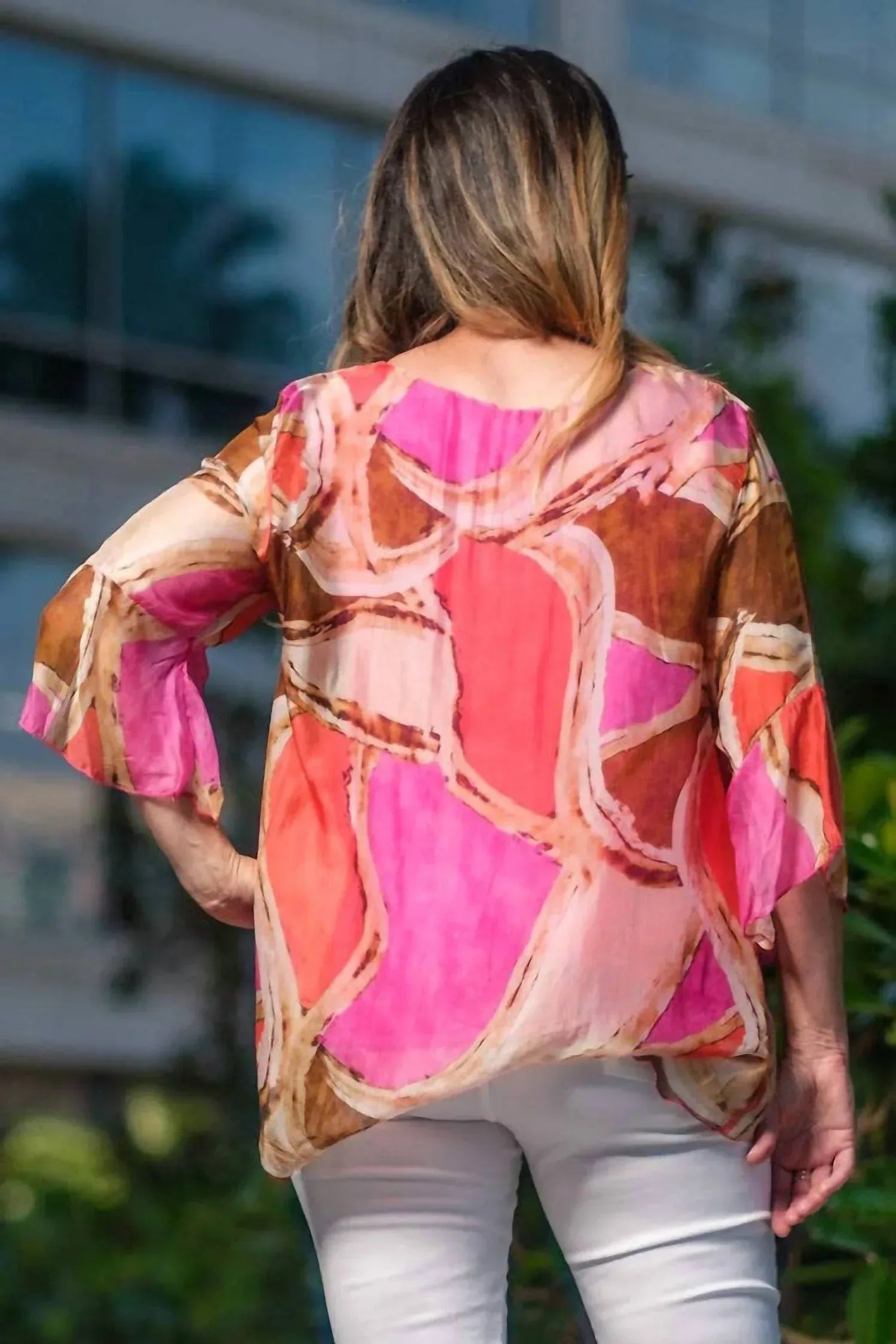 TEES by TINA - Martine Mosaic Flutter Sleeve Silk Blouse - Rack Hunt