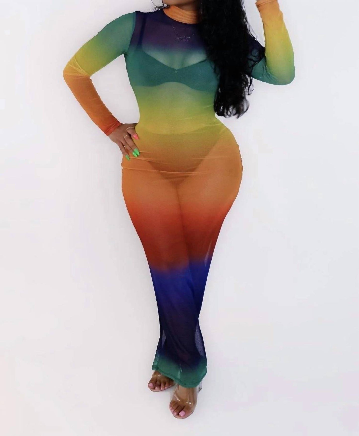 Pretty Lies Ombre Mock Neck Long Sleeve Maxi Dress