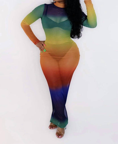 Pretty Lies Ombre Mock Neck Long Sleeve Maxi Dress