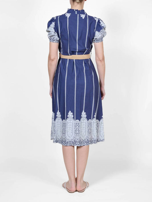 Novelty Border Print Button Front Belted Dress