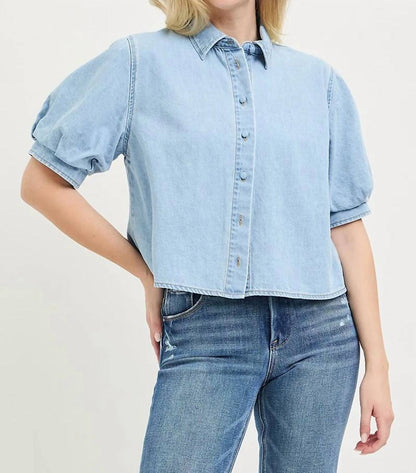 Denim Puff Top