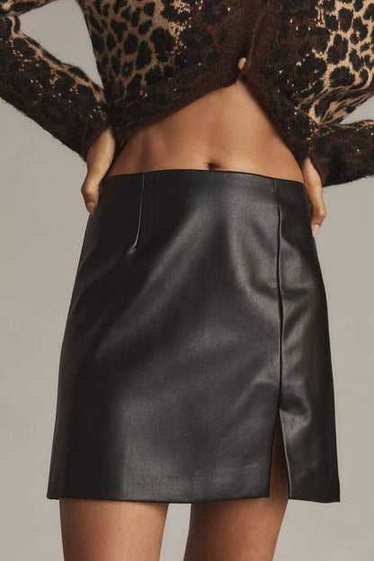 Maeve - Faux Leather Side Slit Micro Mini Skirt - Rack Hunt