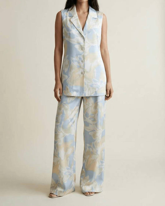 Amanda Maria Women's Butter Satin Vest in Celeste Print