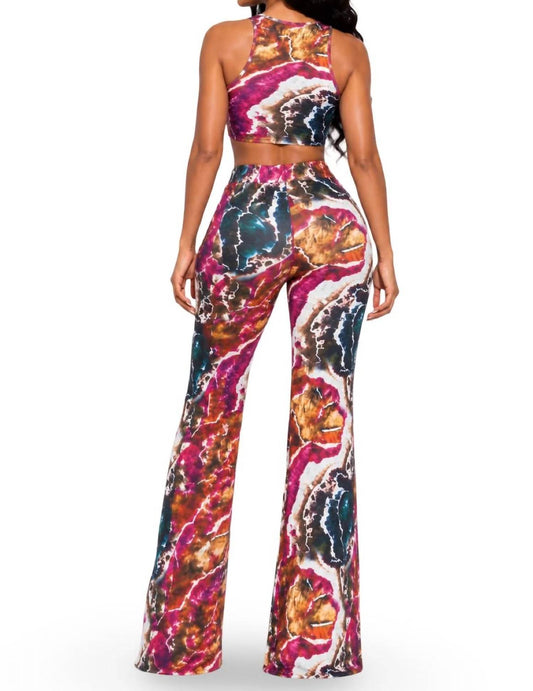 Italy Stretch Print Wide Leg Pants Set