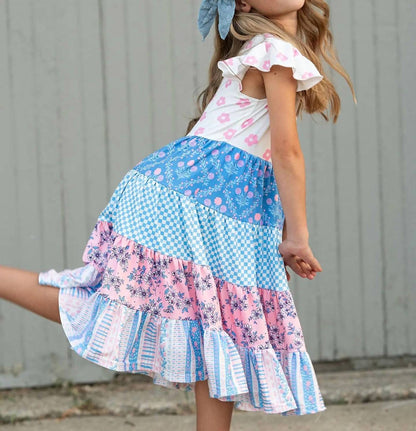 Floral Check Tiered Spring Dress