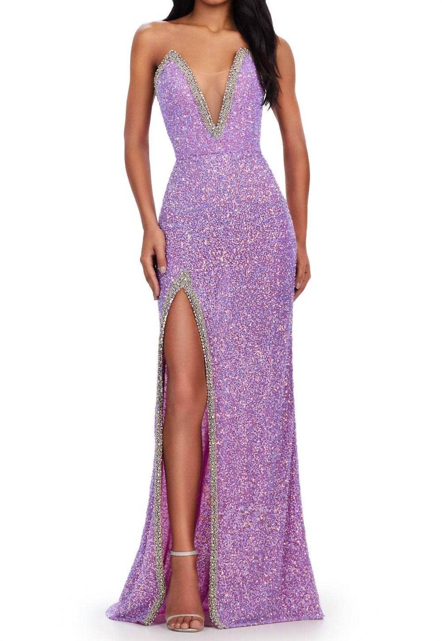 ASHLEYlauren - Plunging V-neck Sequin Prom Gown - Rack Hunt